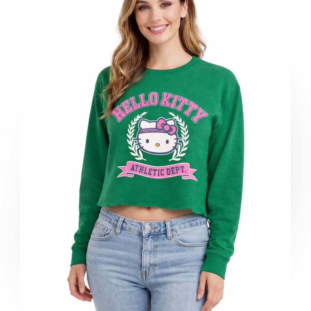 EUC Hello Kitty Sanrio Women's Size Small Green Long Sleeve Cropped Top